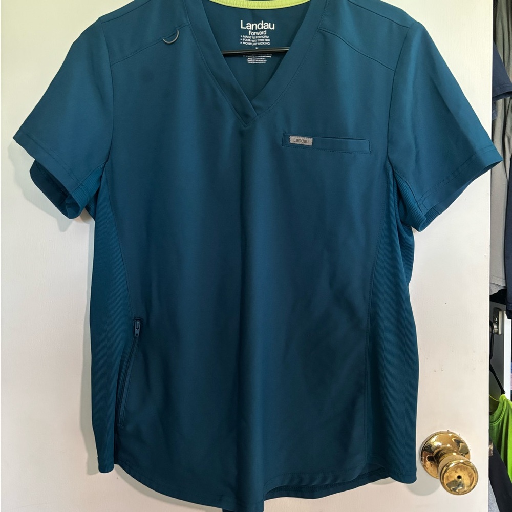 Landau Caribbean Blue V-Neck Scrub Top